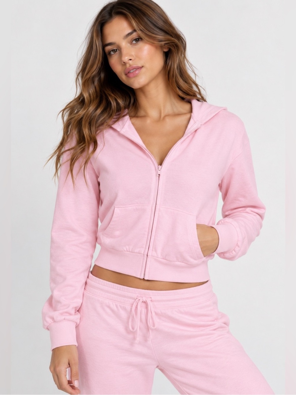 SKIMS Classic Zip Up Hoodie Cotton Jersey pink cherry blossom